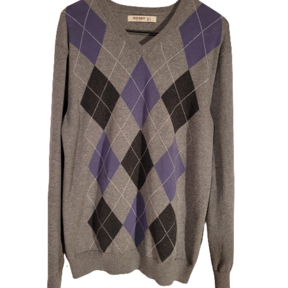OLD NAVY MENS VNECK GRAY & PURPLE SWEATER